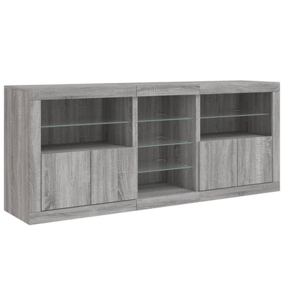 Sideboard with LED Lights Grey Sonoma 181.5x37x67 cm
