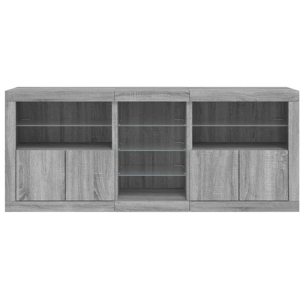 Sideboard with LED Lights Grey Sonoma 181.5x37x67 cm