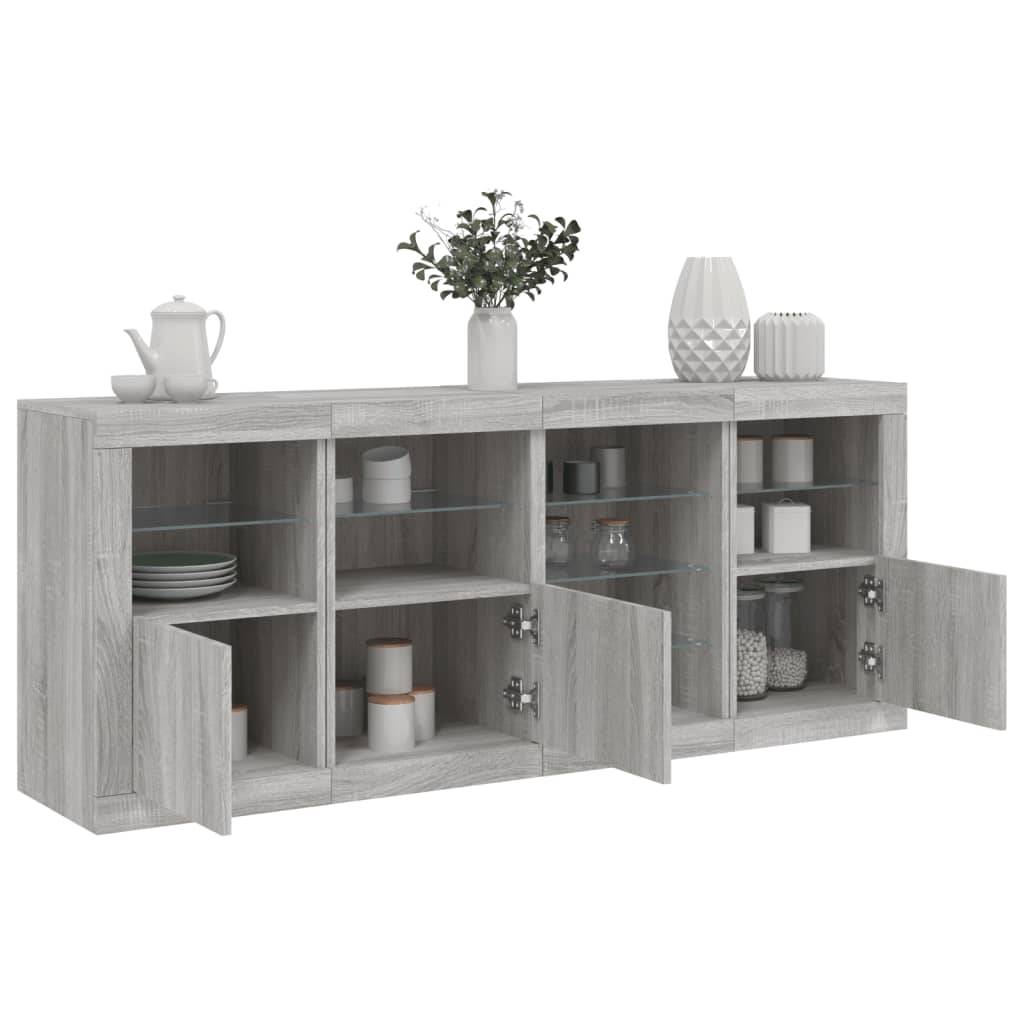 Sideboard with LED Lights Grey Sonoma 164x37x67 cm