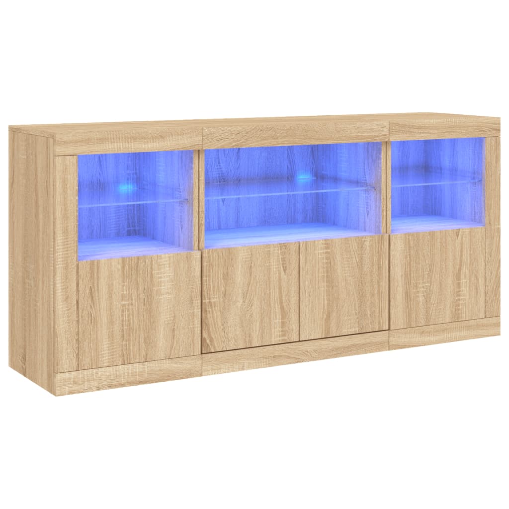 Sideboard with LED Lights Sonoma Oak 142,5x37x67 cm