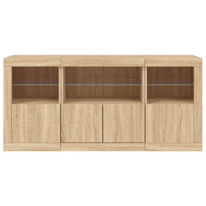 Sideboard with LED Lights Sonoma Oak 142,5x37x67 cm