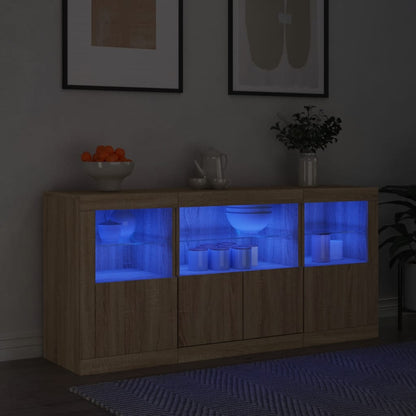 Sideboard with LED Lights Sonoma Oak 142,5x37x67 cm