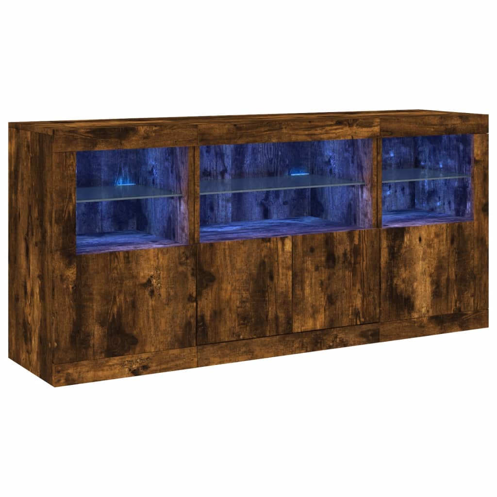 Sideboard with LED Lights Smoked Oak 142,5x37x67 cm