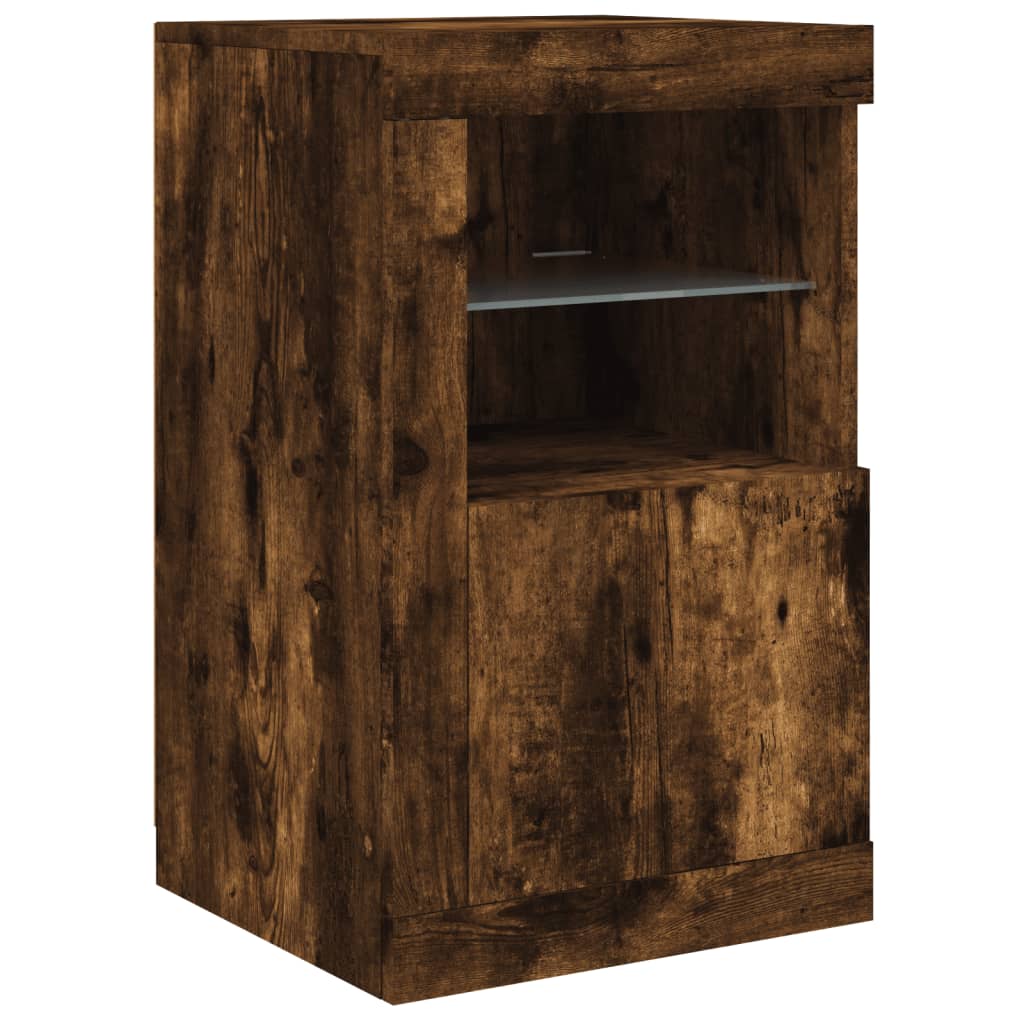 Sideboard with LED Lights Smoked Oak 142,5x37x67 cm