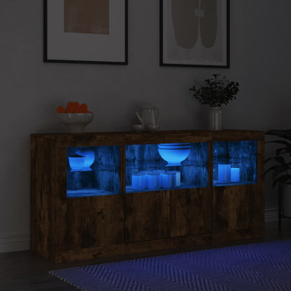 Sideboard with LED Lights Smoked Oak 142,5x37x67 cm