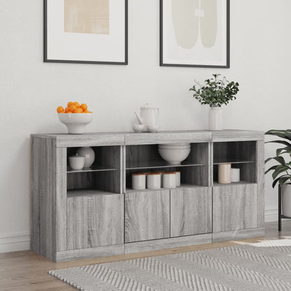 Sideboard with LED Lights Grey Sonoma 142,5x37x67 cm