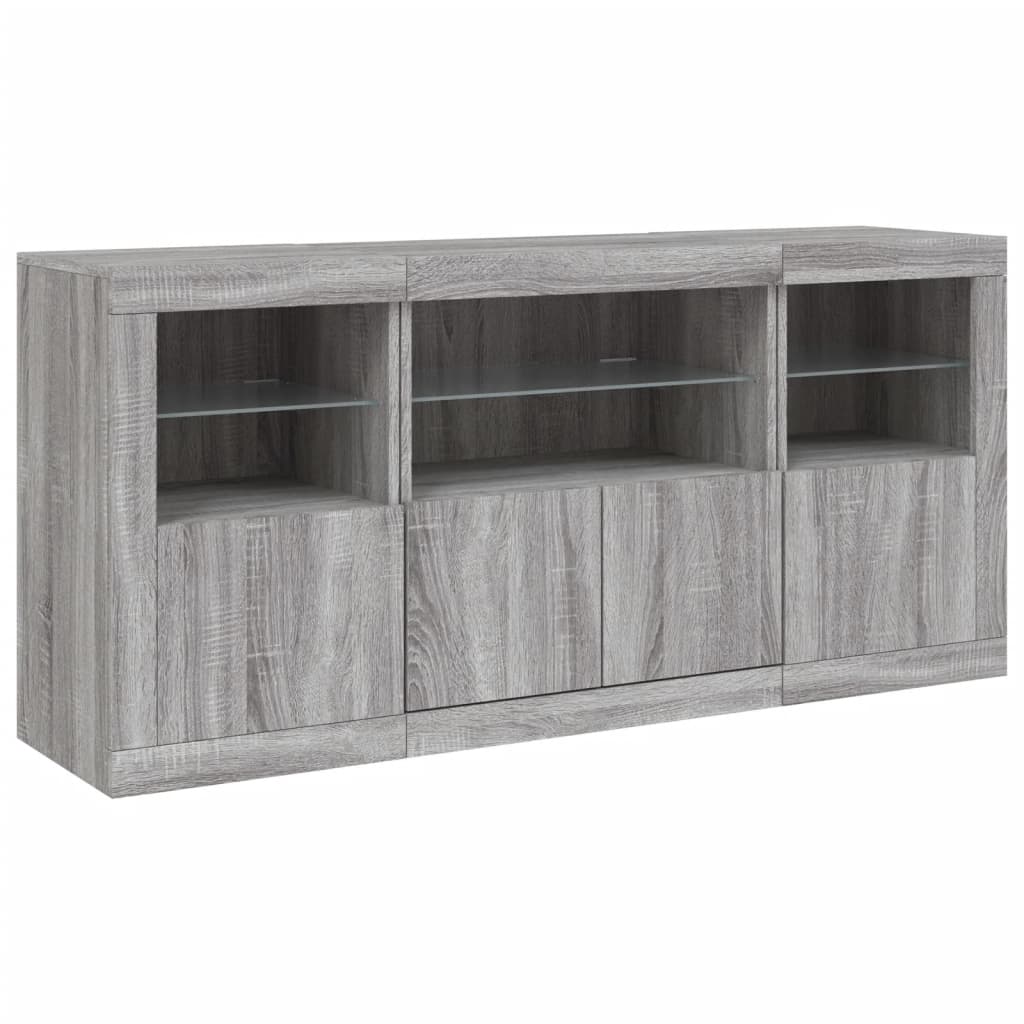 Sideboard with LED Lights Grey Sonoma 142,5x37x67 cm