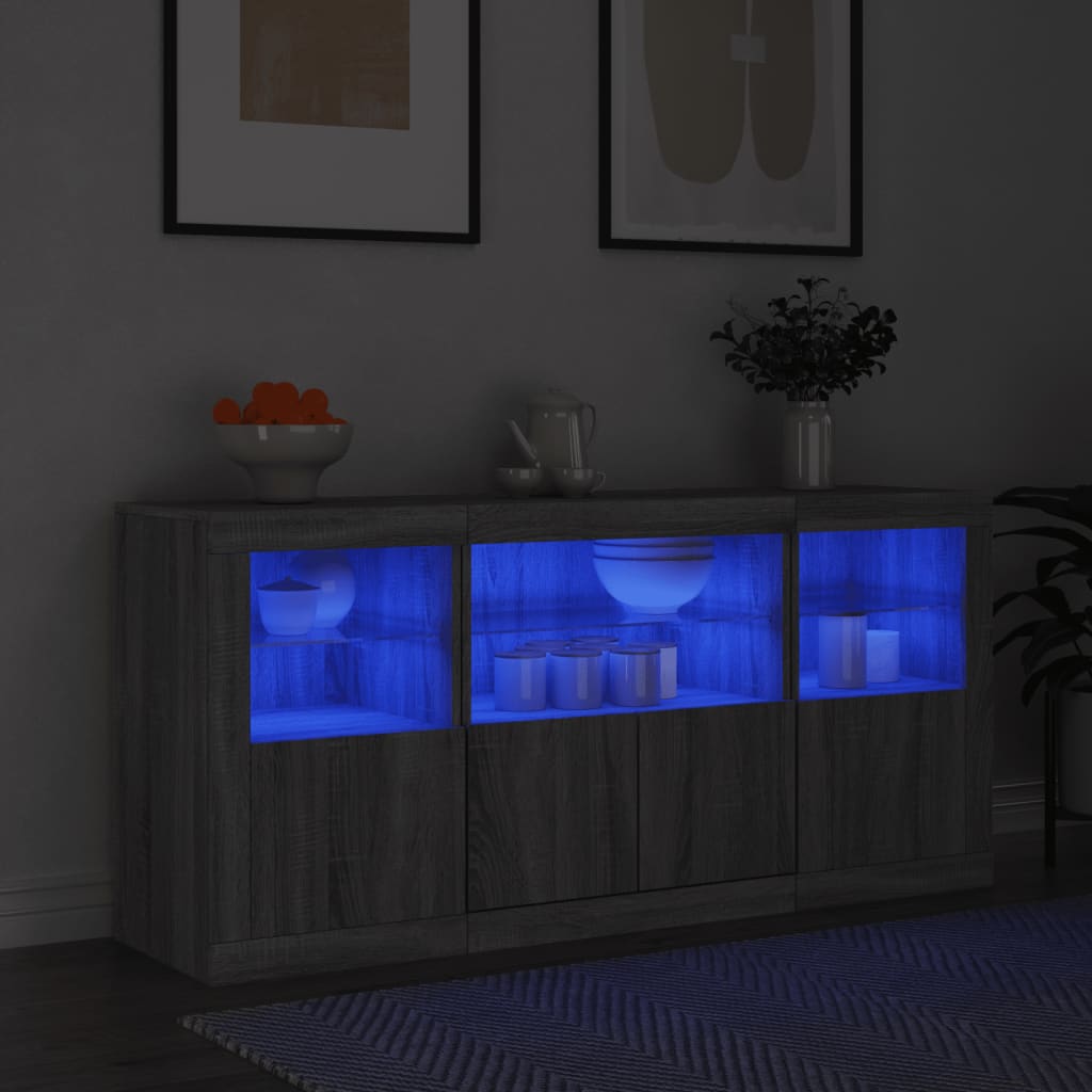 Sideboard with LED Lights Grey Sonoma 142,5x37x67 cm