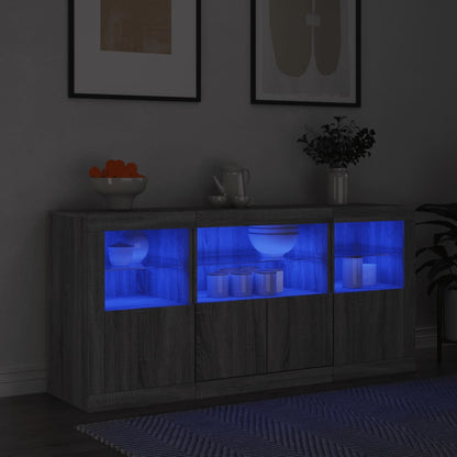 Sideboard with LED Lights Grey Sonoma 142,5x37x67 cm