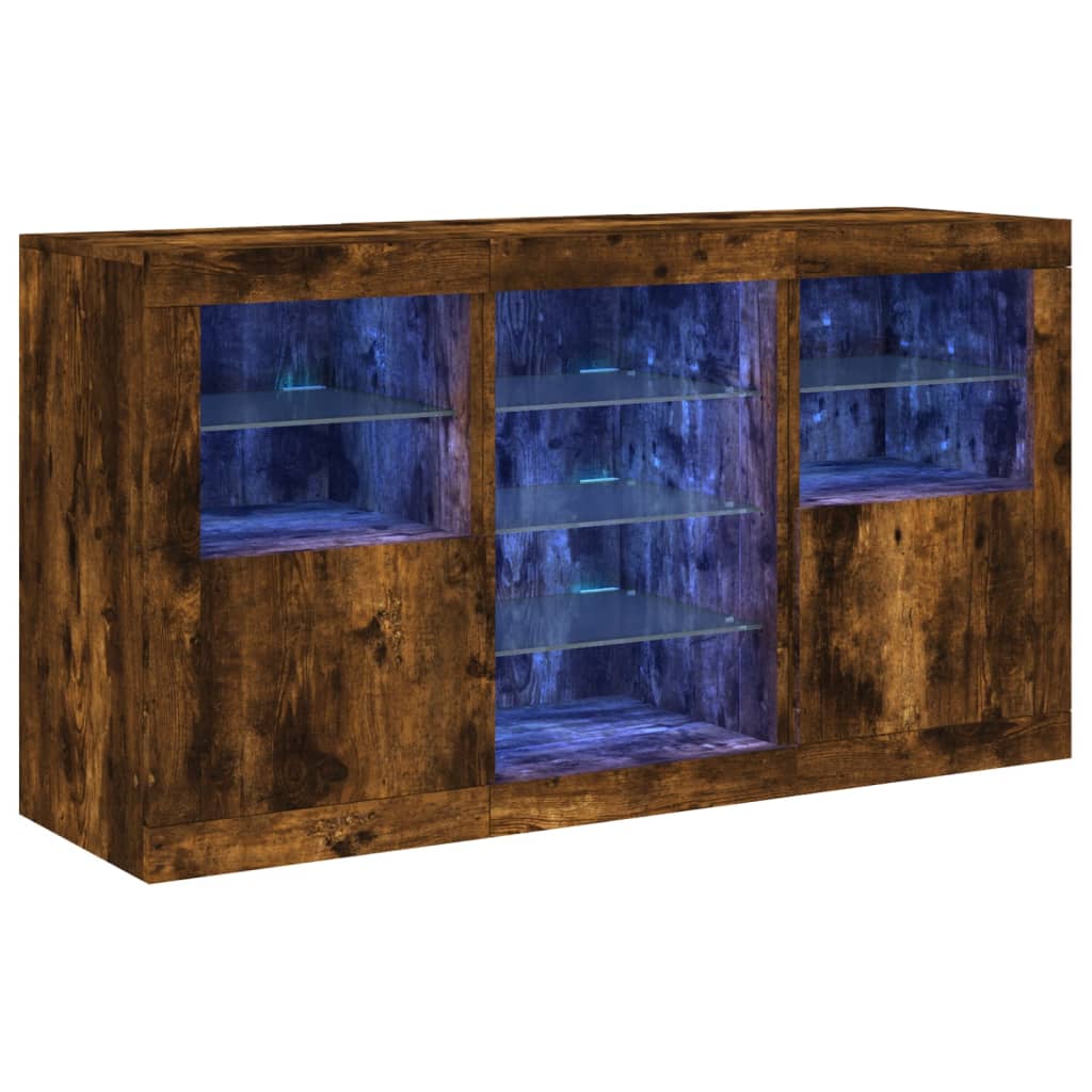 Sideboard with LED Lights Smoked Oak 123x37x67 cm