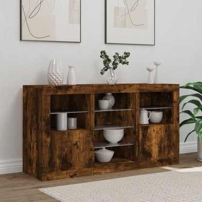 Sideboard with LED Lights Smoked Oak 123x37x67 cm