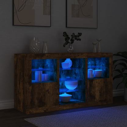 Sideboard with LED Lights Smoked Oak 123x37x67 cm