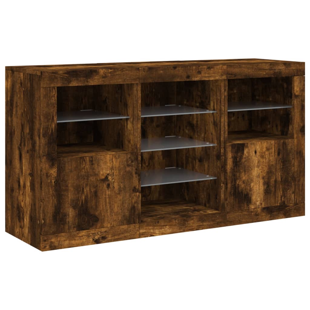 Sideboard with LED Lights Smoked Oak 123x37x67 cm