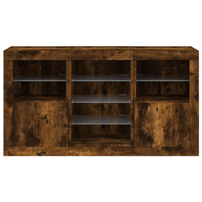 Sideboard with LED Lights Smoked Oak 123x37x67 cm
