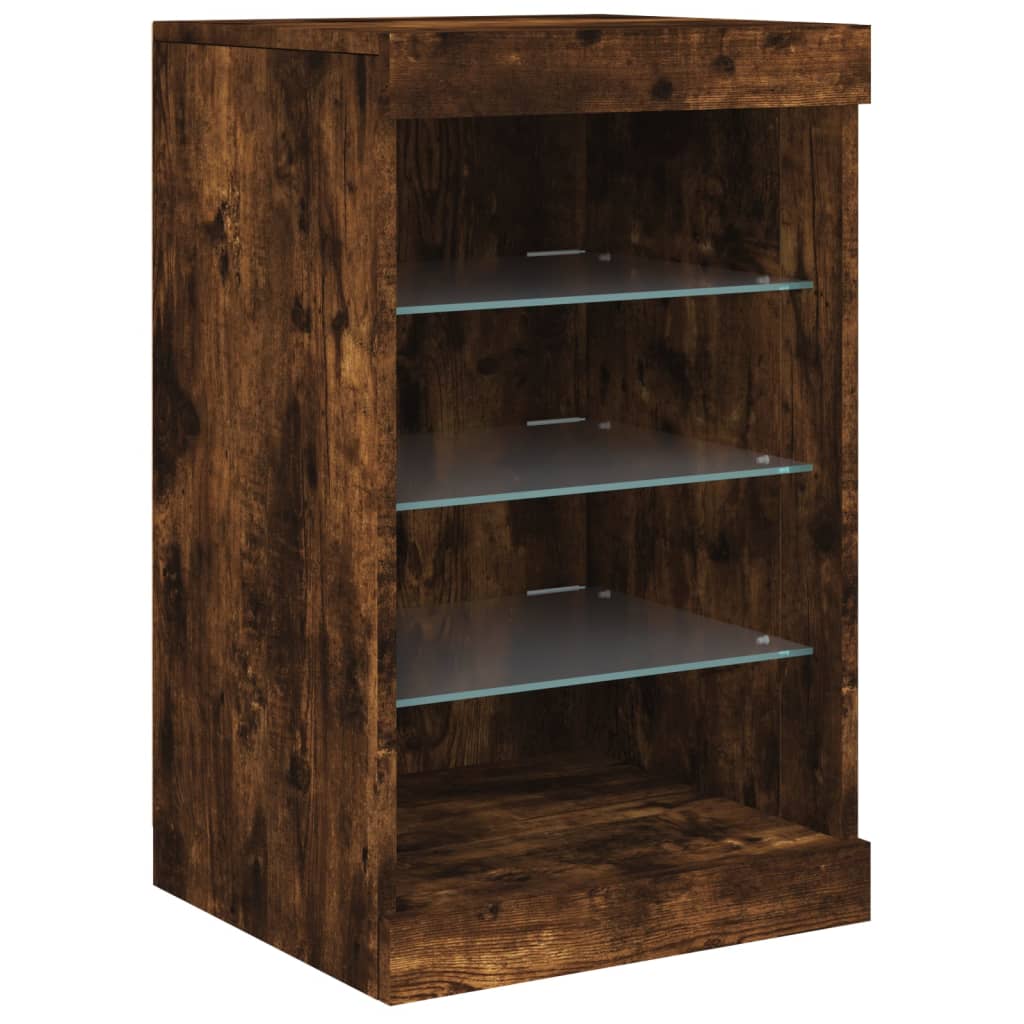 Sideboard with LED Lights Smoked Oak 123x37x67 cm