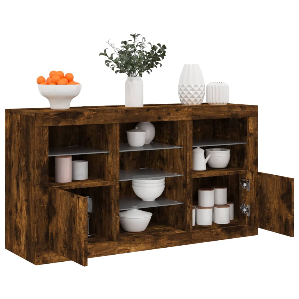 Sideboard with LED Lights Smoked Oak 123x37x67 cm