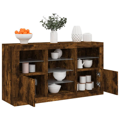 Sideboard with LED Lights Smoked Oak 123x37x67 cm