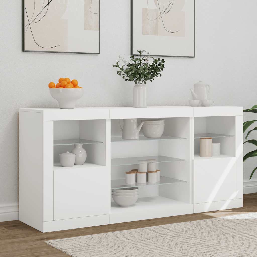 Sideboard with LED Lights White 142,5x37x67 cm
