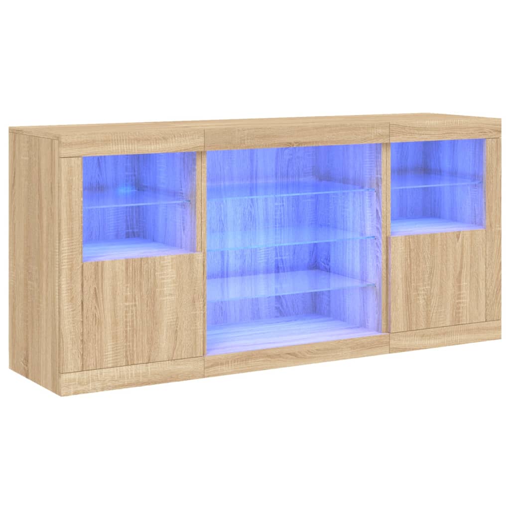 Sideboard with LED Lights Sonoma Oak 142,5x37x67 cm