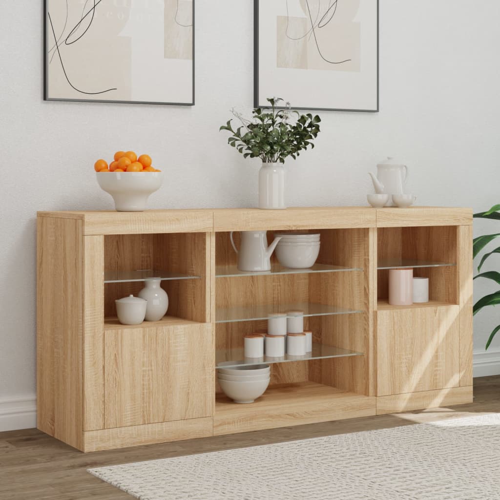 Sideboard with LED Lights Sonoma Oak 142,5x37x67 cm