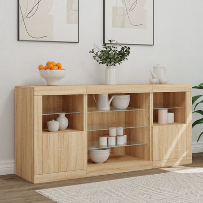 Sideboard with LED Lights Sonoma Oak 142,5x37x67 cm