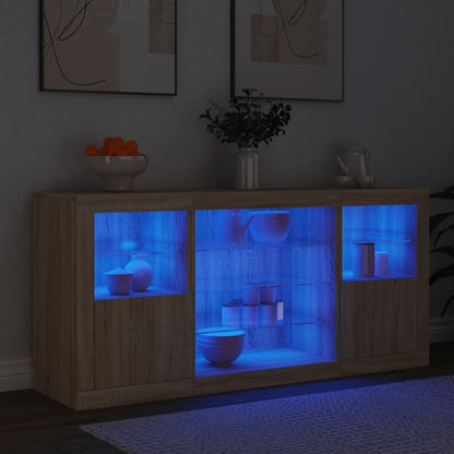 Sideboard with LED Lights Sonoma Oak 142,5x37x67 cm