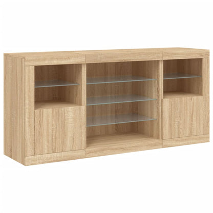 Sideboard with LED Lights Sonoma Oak 142,5x37x67 cm