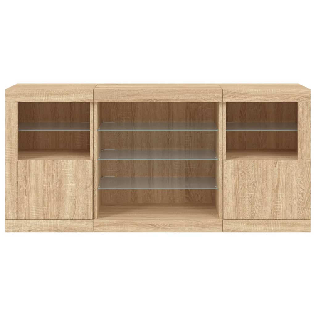Sideboard with LED Lights Sonoma Oak 142,5x37x67 cm