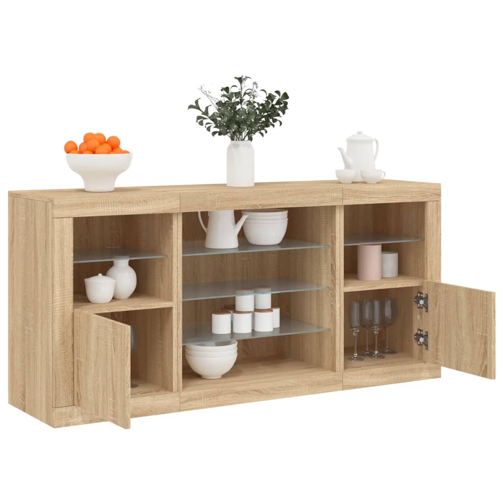 Sideboard with LED Lights Sonoma Oak 142,5x37x67 cm