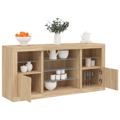 Sideboard with LED Lights Sonoma Oak 142,5x37x67 cm