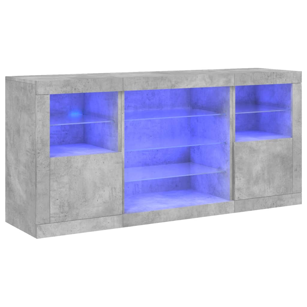 Sideboard with LED Lights Concrete Grey 142,5x37x67 cm