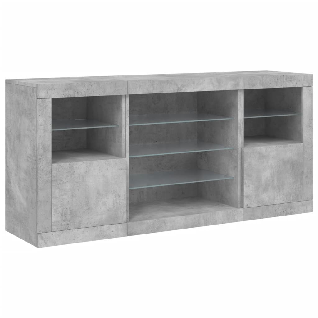 Sideboard with LED Lights Concrete Grey 142,5x37x67 cm