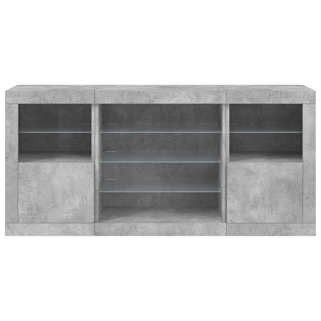 Sideboard with LED Lights Concrete Grey 142,5x37x67 cm