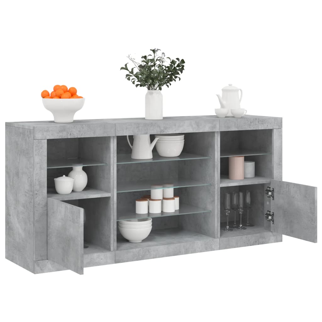 Sideboard with LED Lights Concrete Grey 142,5x37x67 cm