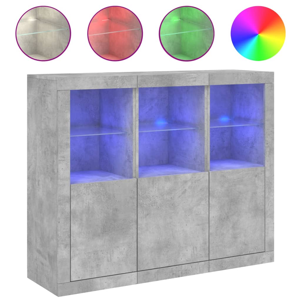 Sideboards with LED Lights 3 pcs Concrete Grey Engineered Wood