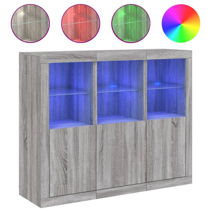 Sideboards with LED Lights 3 pcs Grey Sonoma Engineered Wood
