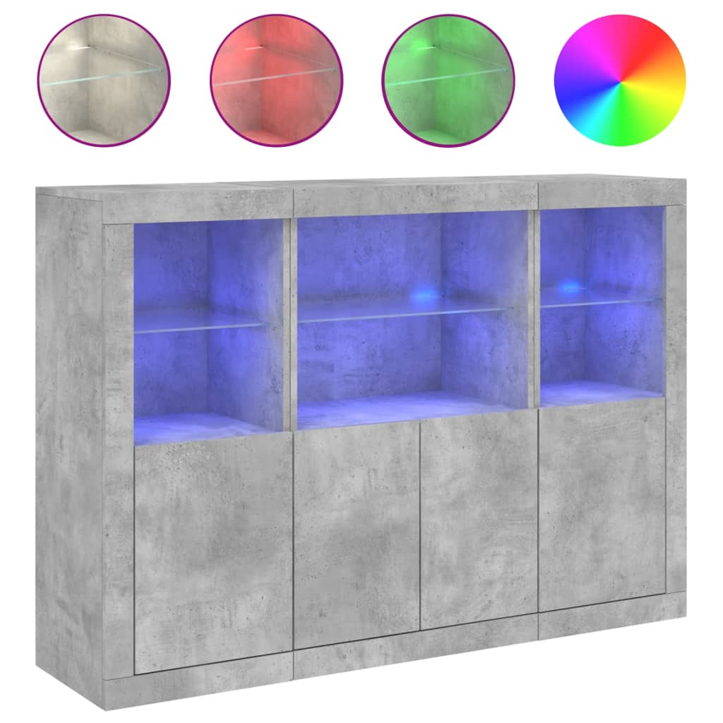 Sideboards with LED Lights 3 pcs Concrete Grey Engineered Wood