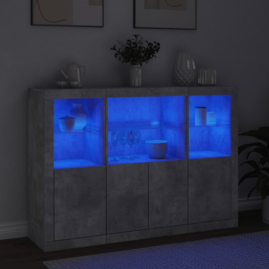 Sideboards with LED Lights 3 pcs Concrete Grey Engineered Wood