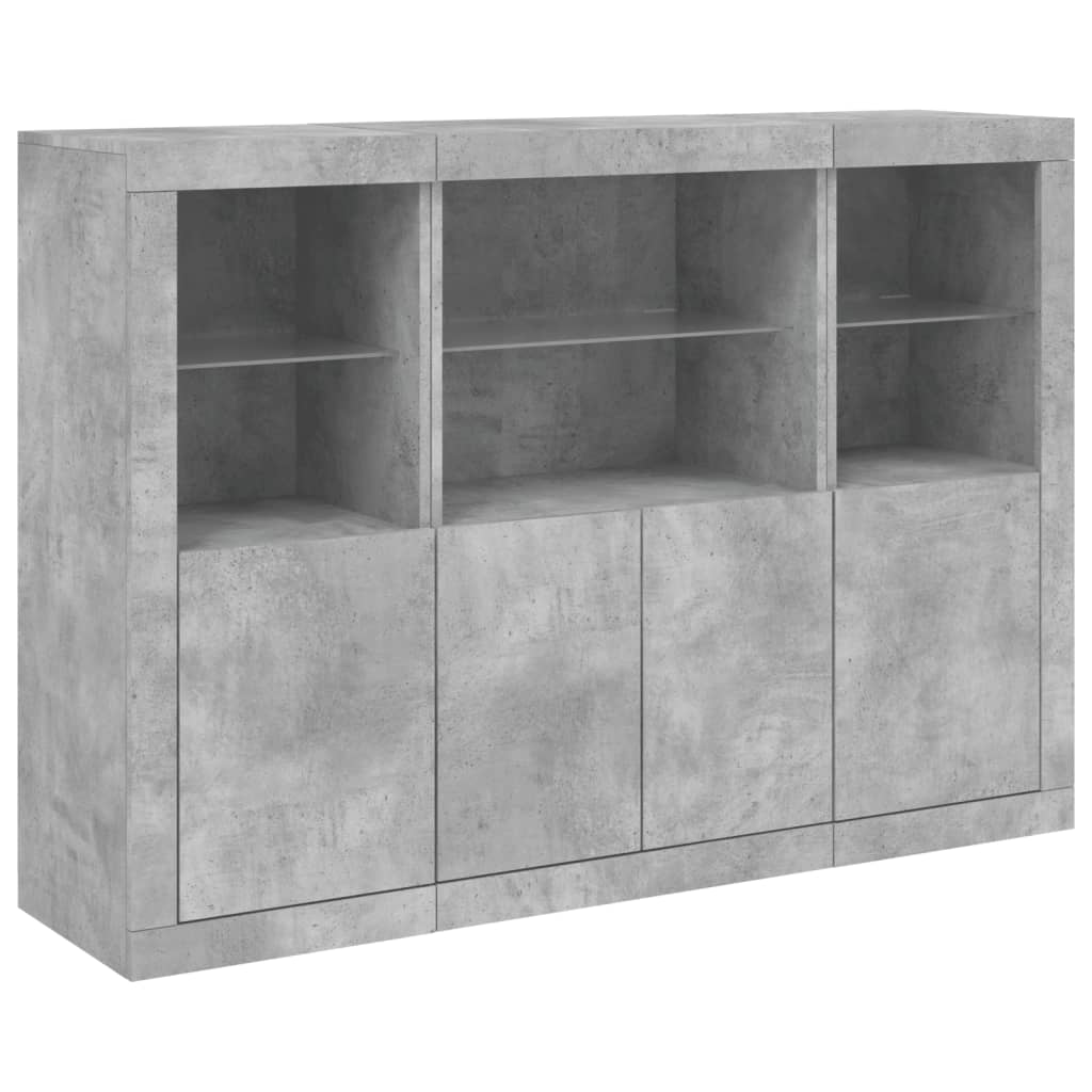 Sideboards with LED Lights 3 pcs Concrete Grey Engineered Wood
