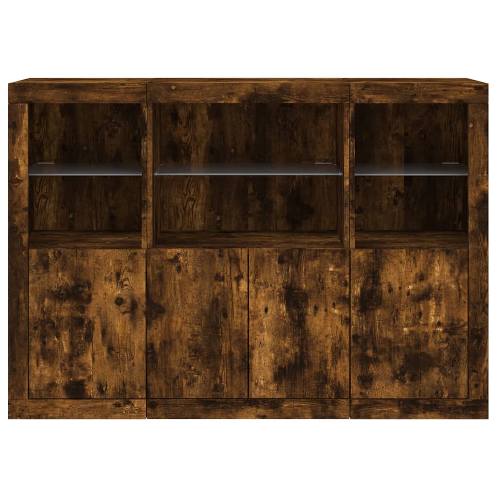 Sideboards with LED Lights 3 pcs Smoked Oak Engineered Wood
