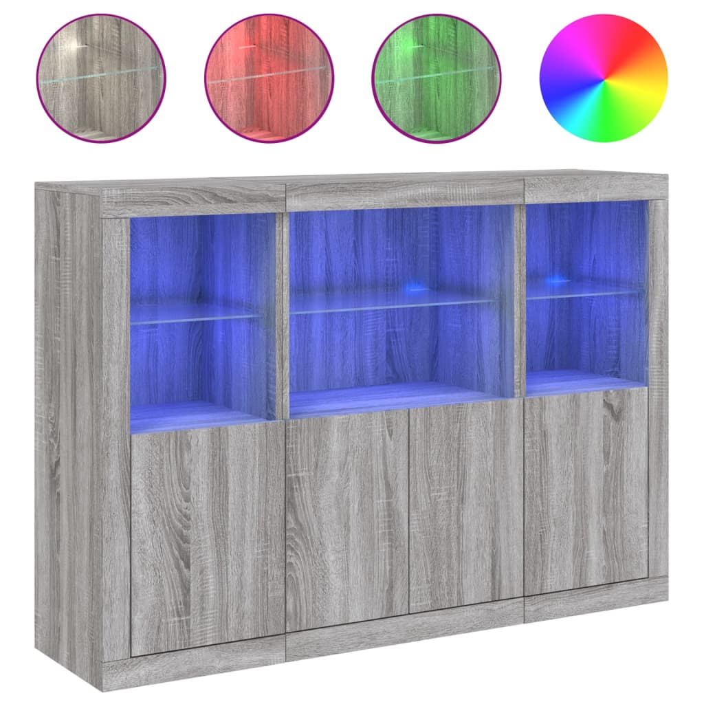 Sideboards with LED Lights 3 pcs Grey Sonoma Engineered Wood