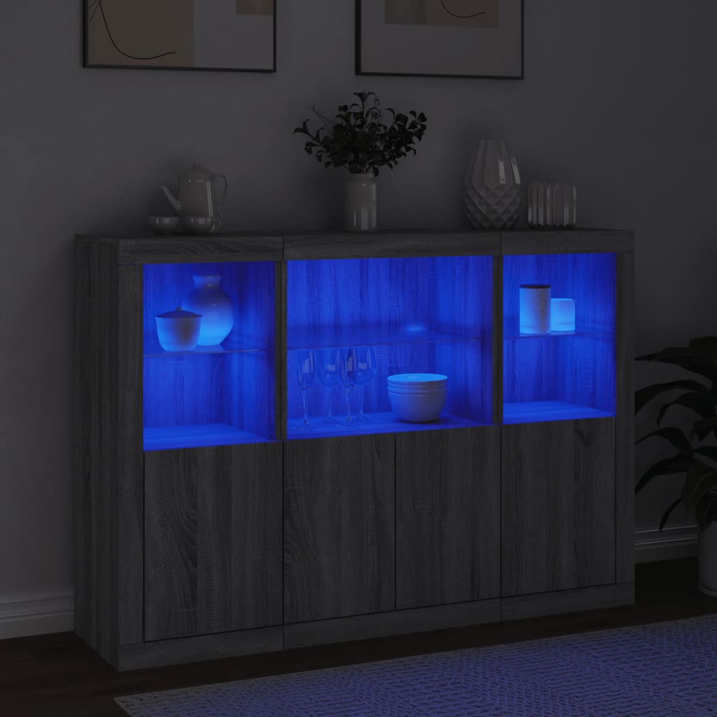 Sideboards with LED Lights 3 pcs Grey Sonoma Engineered Wood