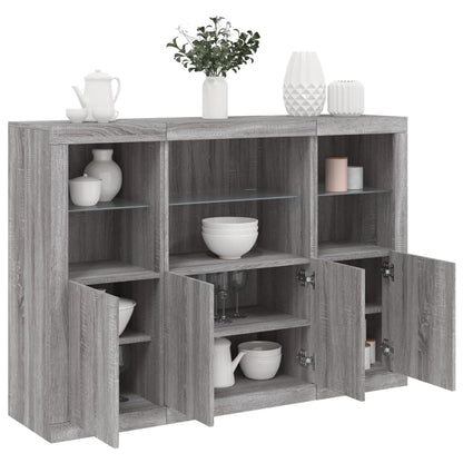 Sideboards with LED Lights 3 pcs Grey Sonoma Engineered Wood