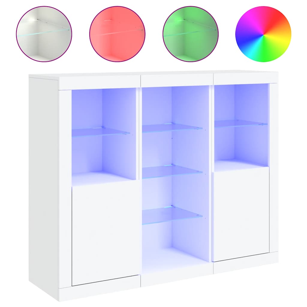 Sideboards with LED Lights 3 pcs White Engineered Wood