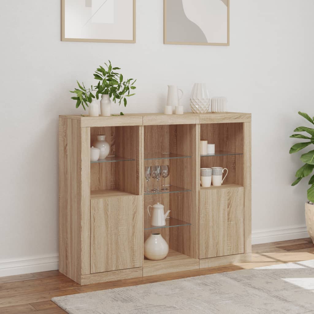 Sideboards with LED Lights 3 pcs Sonoma Oak Engineered Wood