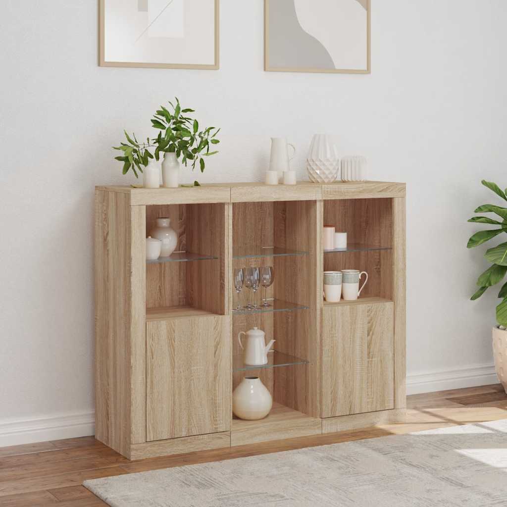 Sideboards with LED Lights 3 pcs Sonoma Oak Engineered Wood