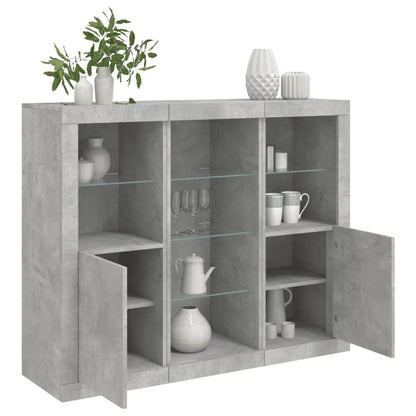 Sideboards with LED Lights 3 pcs Concrete Grey Engineered Wood