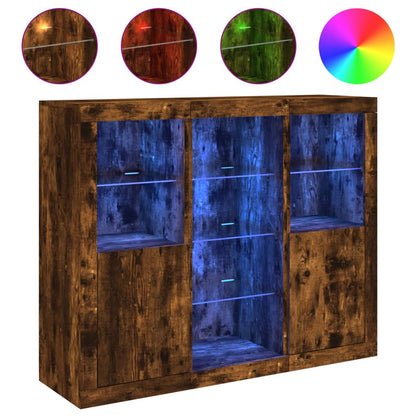 Sideboards with LED Lights 3 pcs Smoked Oak Engineered Wood