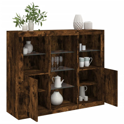 Sideboards with LED Lights 3 pcs Smoked Oak Engineered Wood