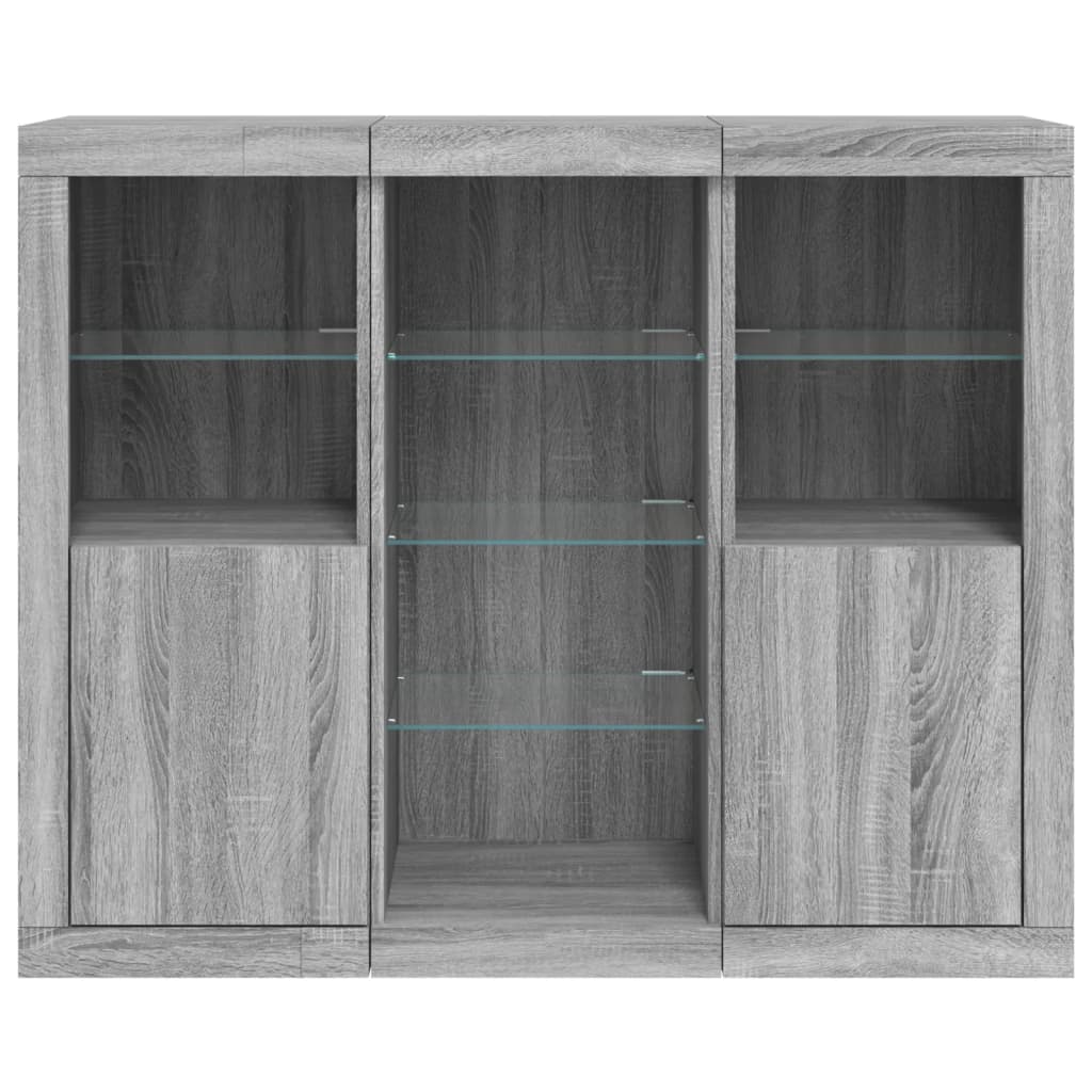 Sideboards with LED Lights 3 pcs Grey Sonoma Engineered Wood